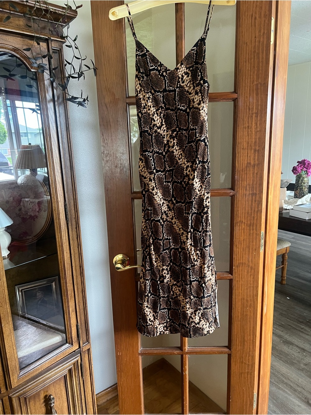 Vici Brown Snake Print Midi Slip Dress
